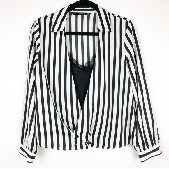 Zara Tops - Zara black and white stripe blouse size small